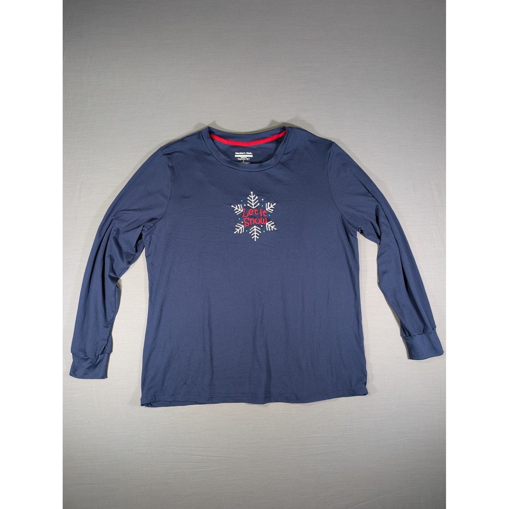 Members Mark Womens Blue Let It Snow Snowflake Pajama Top Large MM728560